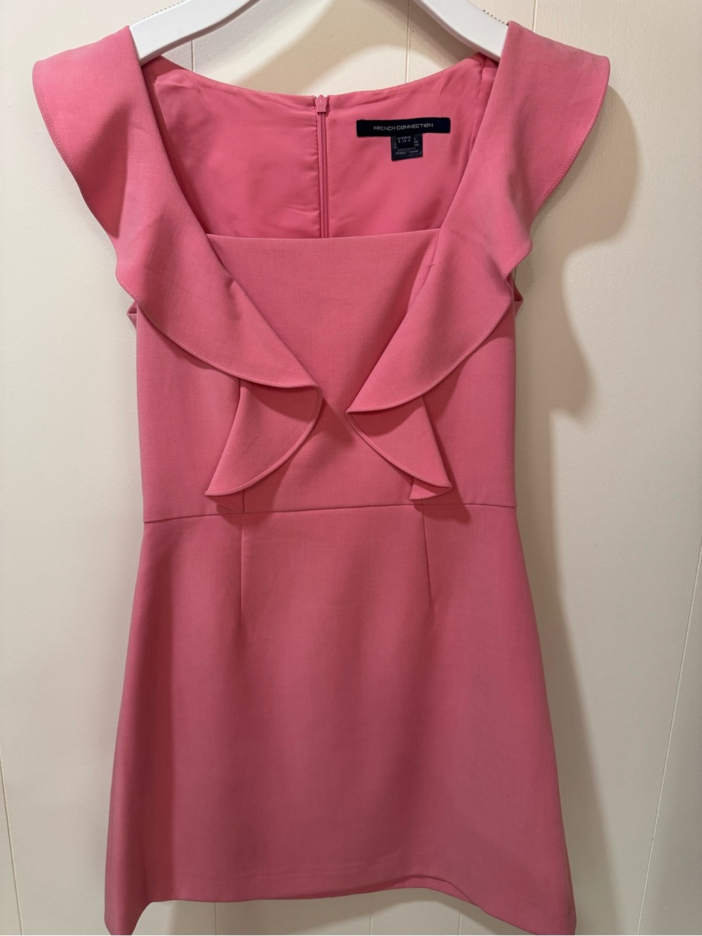 French Connection Coral Pink Ruffle-Front Mini Dress